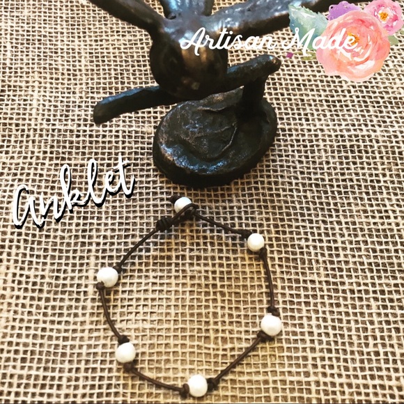 Hand Crafted Jewelry - NEW Leather Freshwater Pearl Basic Anklet